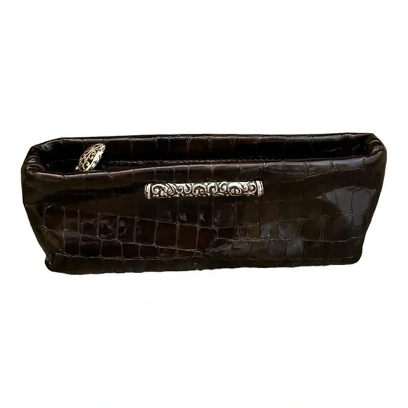 Brighton Cher Brown Croc Embossed Patent Leather Cosmetic Makeup Bag. - Picture 1 of 3
